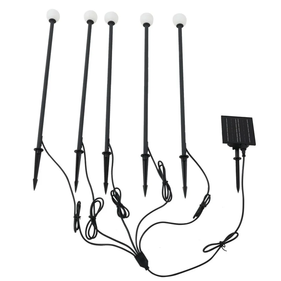 Lindby LED lamp op zonne-energie Freydis, set van 5, zwart, 2.000 K