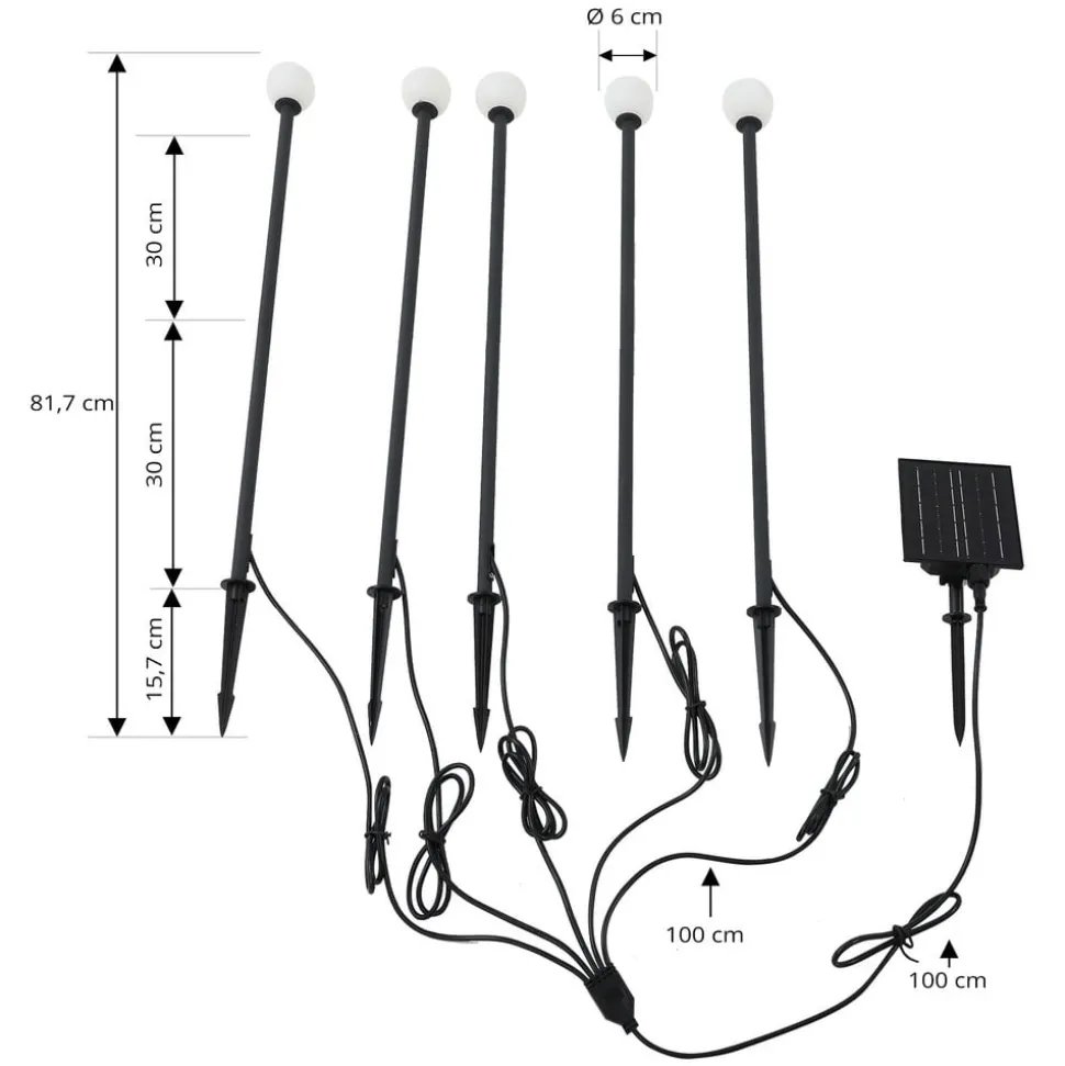 Lindby LED lamp op zonne-energie Freydis, set van 5, zwart, 2.000 K