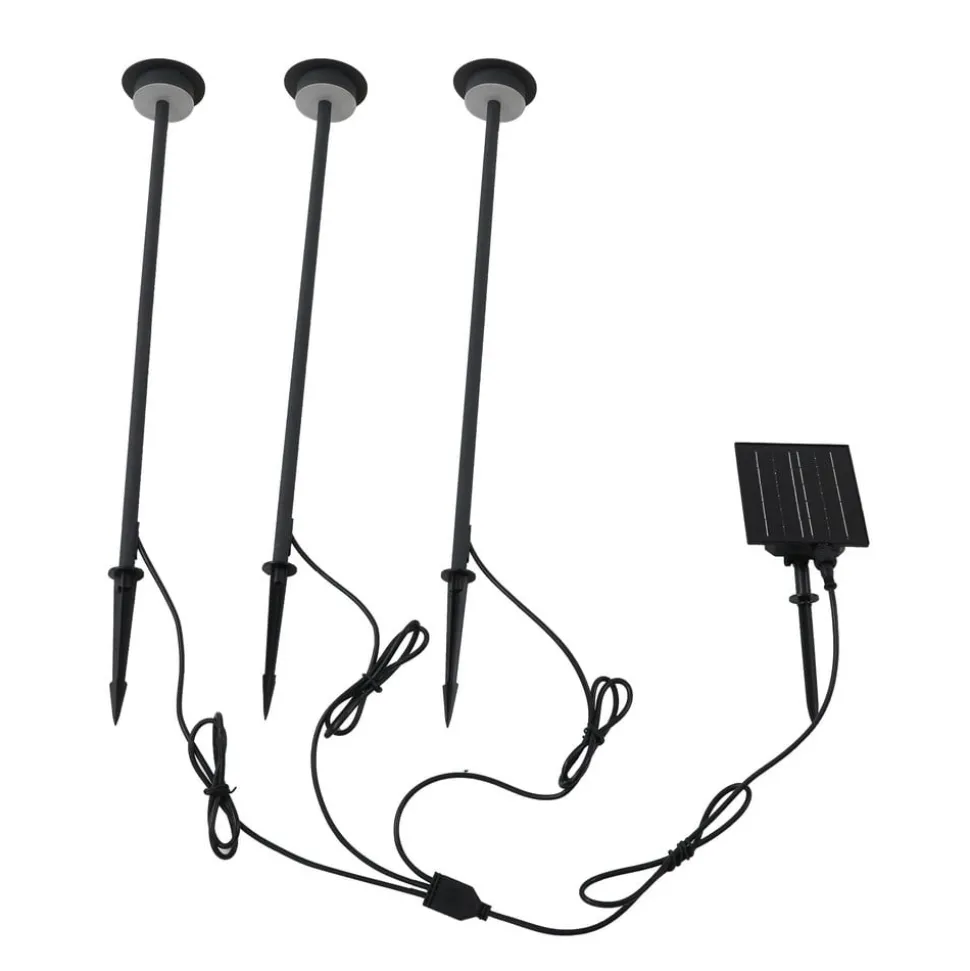 Lindby LED lamp op zonne-energie Lyris, set van 3, zwart, aluminium, 3.000K