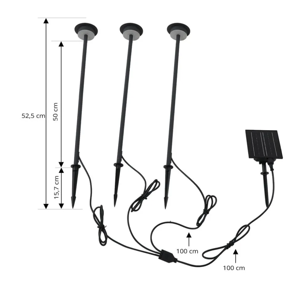 Lindby LED lamp op zonne-energie Lyris, set van 3, zwart, aluminium, 3.000K