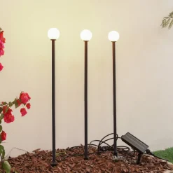 Lindby LED lamp op zonne-energie Freydis, set van 3, zwart, 2.000 K