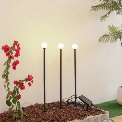 Lindby LED lamp op zonne-energie Freydis, set van 3, zwart, 2.000 K