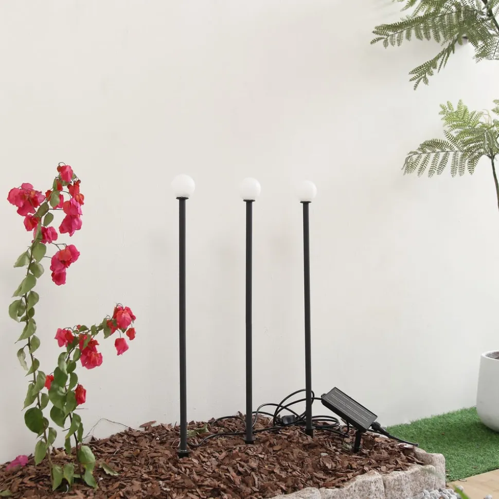 Lindby LED lamp op zonne-energie Freydis, set van 3, zwart, 2.000 K