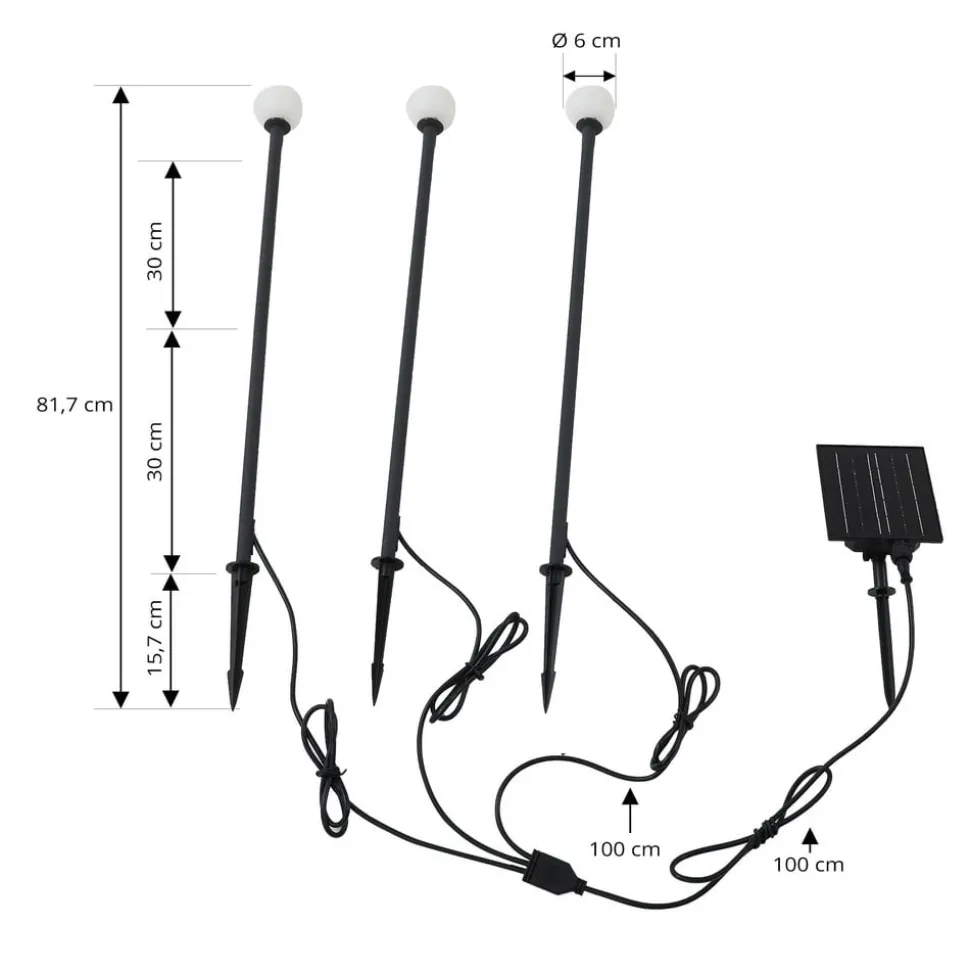 Lindby LED lamp op zonne-energie Freydis, set van 3, zwart, 2.000 K