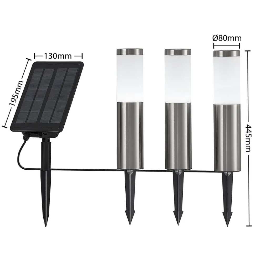 Lindby LED lampen op zonne-energie, set van 3, roestvrij staal