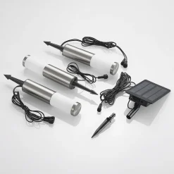 Lindby LED lampen op zonne-energie, set van 3, roestvrij staal
