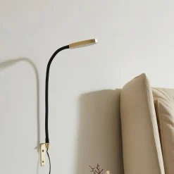 Lindby LED leeslamp Flexola, goud, rond, metaal, stekker