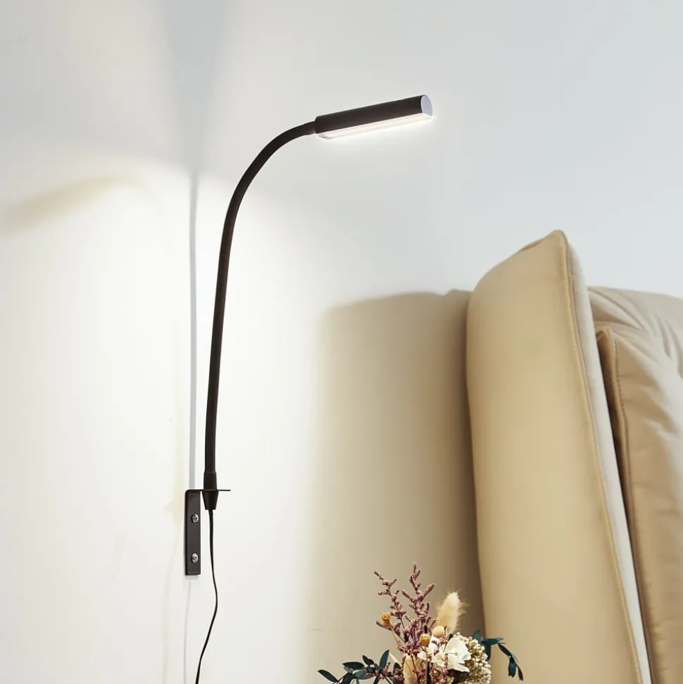 Lindby LED leeslamp Flexola, zwart, hoekig, stekker