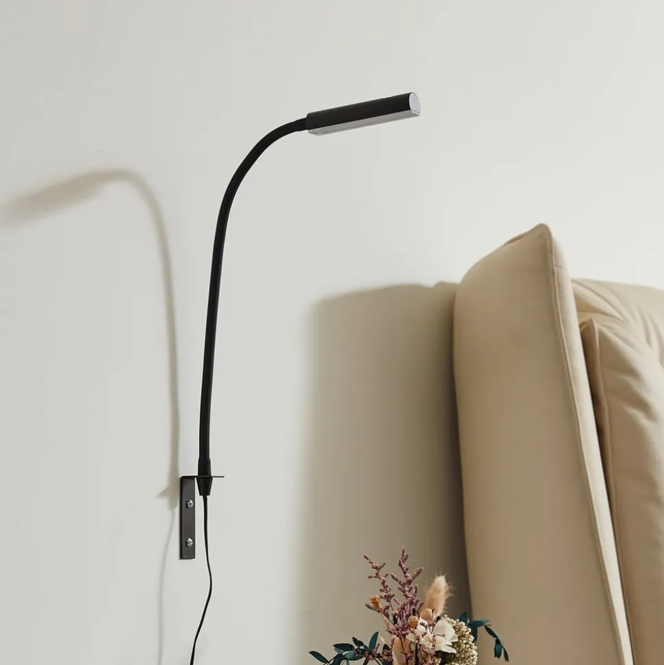 Lindby LED leeslamp Flexola, zwart, hoekig, stekker