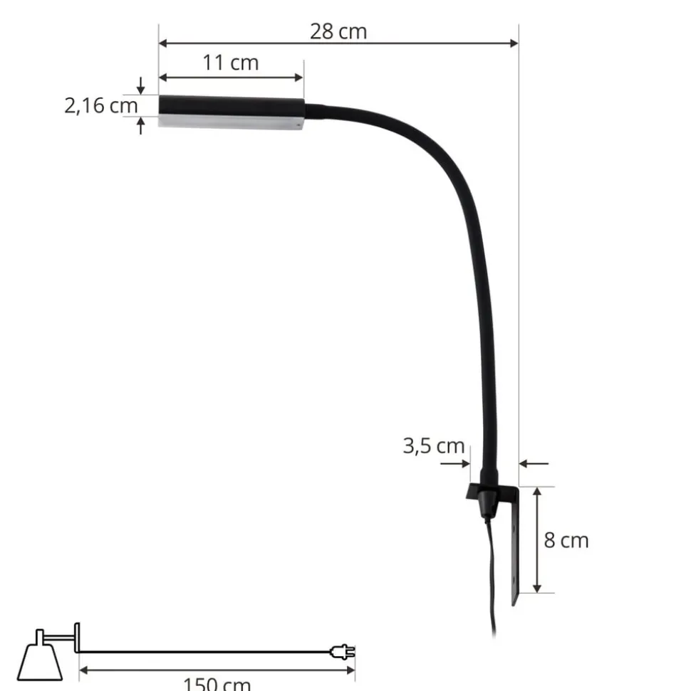 Lindby LED leeslamp Flexola, zwart, hoekig, stekker