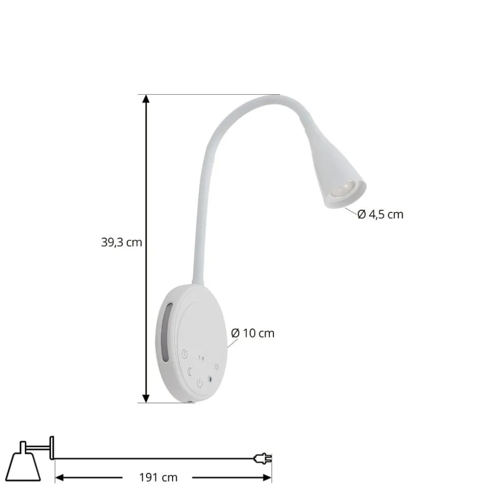 Lindby LED leeslamp Zayna, wit, kunststof, dimbaar