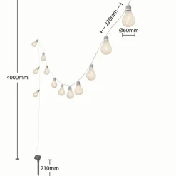 Lindby LED lichtketting Lampini, 200 cm, zwart, IP44
