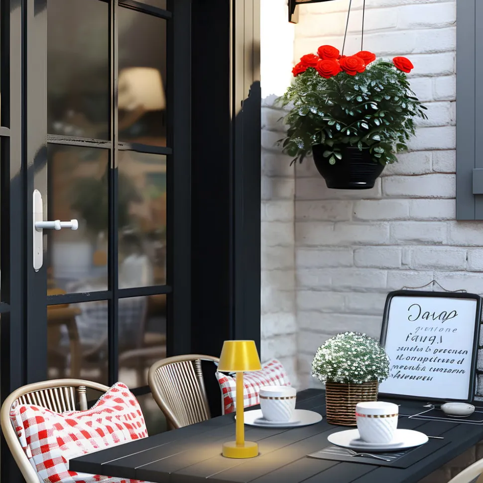 Lindby LED oplaadbaar licht Gaja, geel, USB, IP44, RGBW, dimbaar