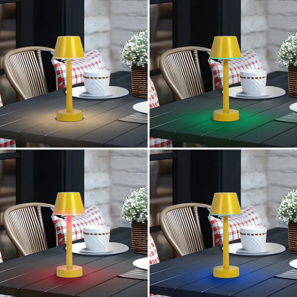 Lindby LED oplaadbaar licht Gaja, geel, USB, IP44, RGBW, dimbaar