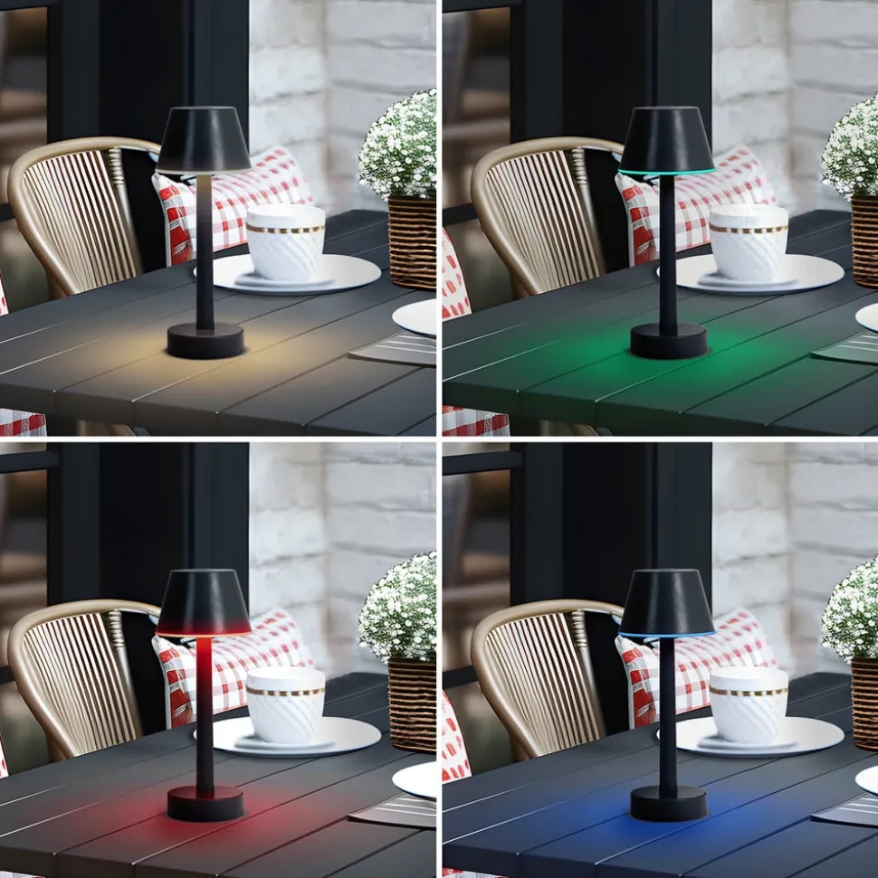 Lindby LED oplaadbaar licht Gaja, zwart, USB, IP44, RGBW, dimbaar.