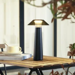 Lindby LED oplaadbare buiten tafellamp Gomba, zwart, dimbaar