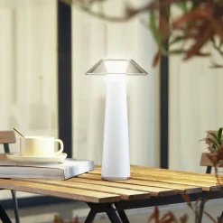 Lindby LED oplaadbare buiten tafellamp Gomba, wit, dimbaar