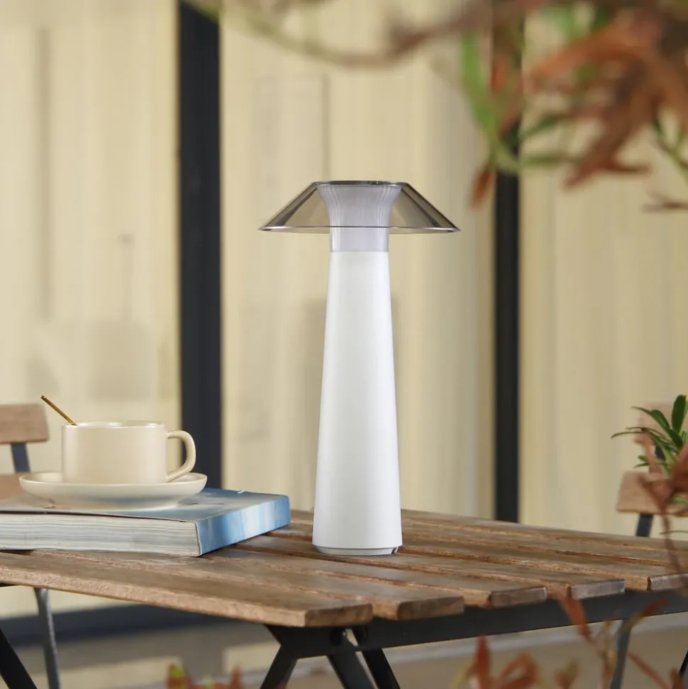 Lindby LED oplaadbare buiten tafellamp Gomba, wit, dimbaar