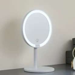 Lindby LED oplaadbare spiegel Renki, wit, kunststof, dimbaar