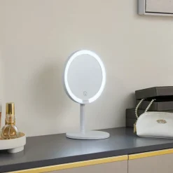 Lindby LED oplaadbare spiegel Renki, wit, kunststof, dimbaar