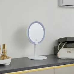 Lindby LED oplaadbare spiegel Renki, wit, kunststof, dimbaar