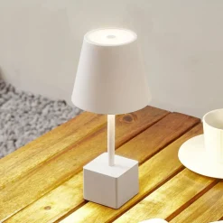 Lindby LED oplaadbare tafellamp Janea CUBE, wit, metaal