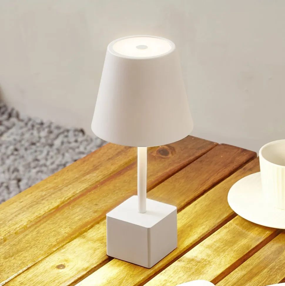Lindby LED oplaadbare tafellamp Janea CUBE, wit, metaal