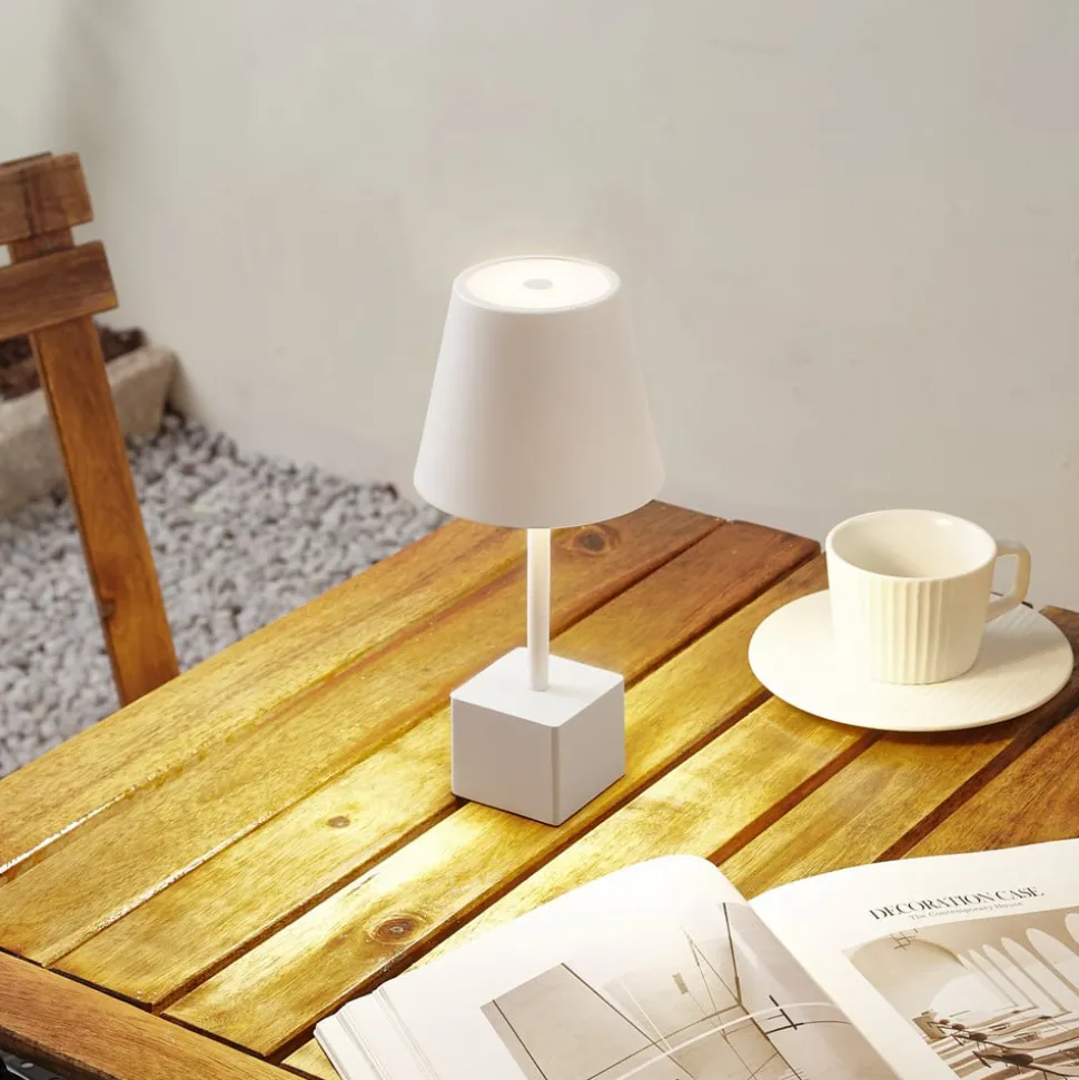 Lindby LED oplaadbare tafellamp Janea CUBE, wit, metaal