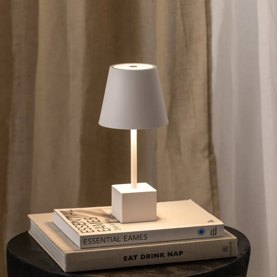 Lindby LED oplaadbare tafellamp Janea CUBE, wit, metaal