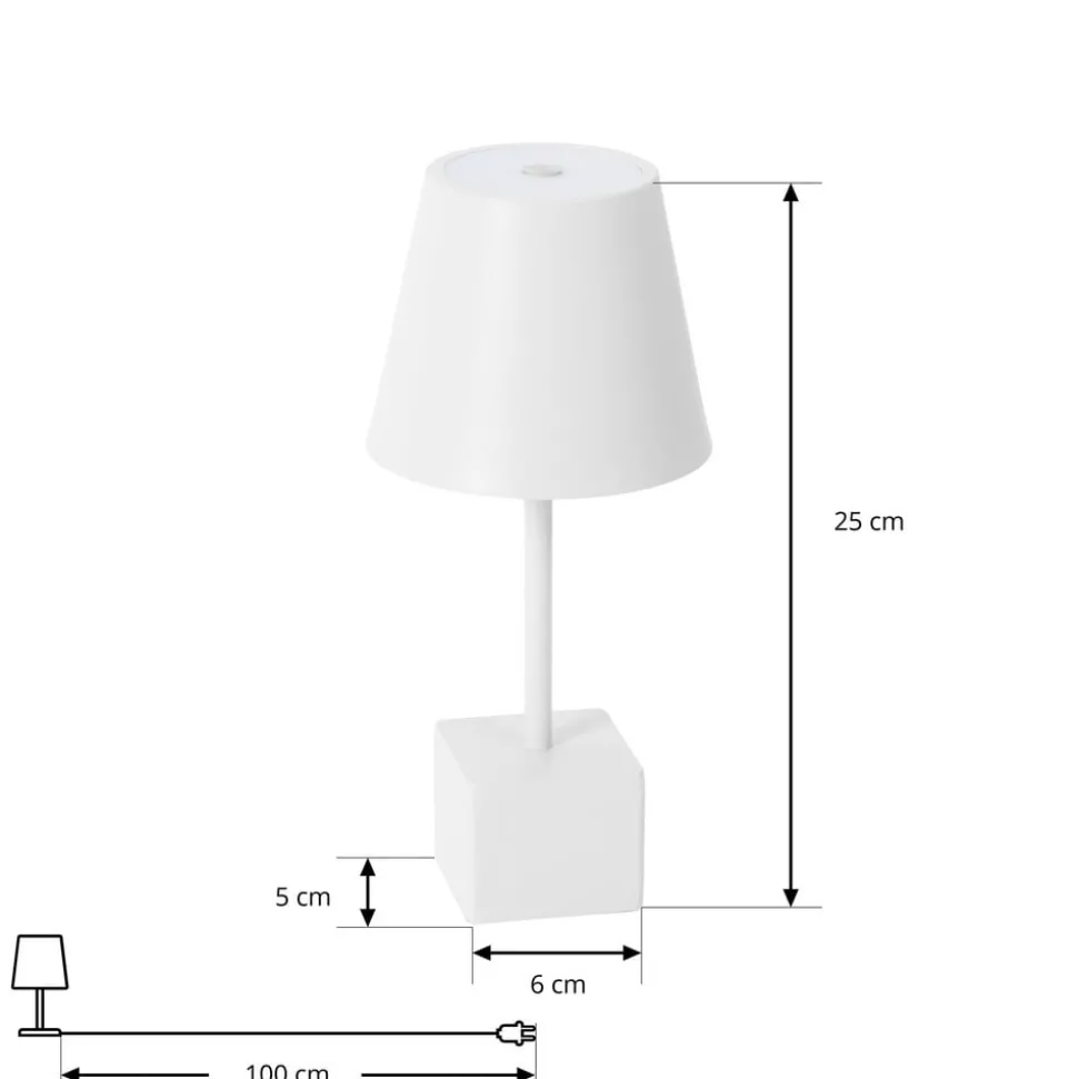 Lindby LED oplaadbare tafellamp Janea CUBE, wit, metaal