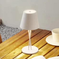 Lindby LED oplaadbare tafellamp Janea CROSS, wit, metaal