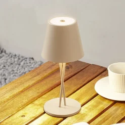 Lindby LED oplaadbare tafellamp Janea, CROSS, beige, metaal