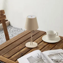 Lindby LED oplaadbare tafellamp Janea, CROSS, beige, metaal