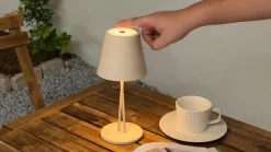 Lindby LED oplaadbare tafellamp Janea, CROSS, beige, metaal