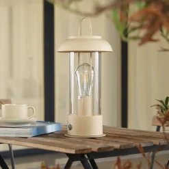 Lindby LED oplaadbare tafellamp Yvette, abrikoos-beige, IP44, touch