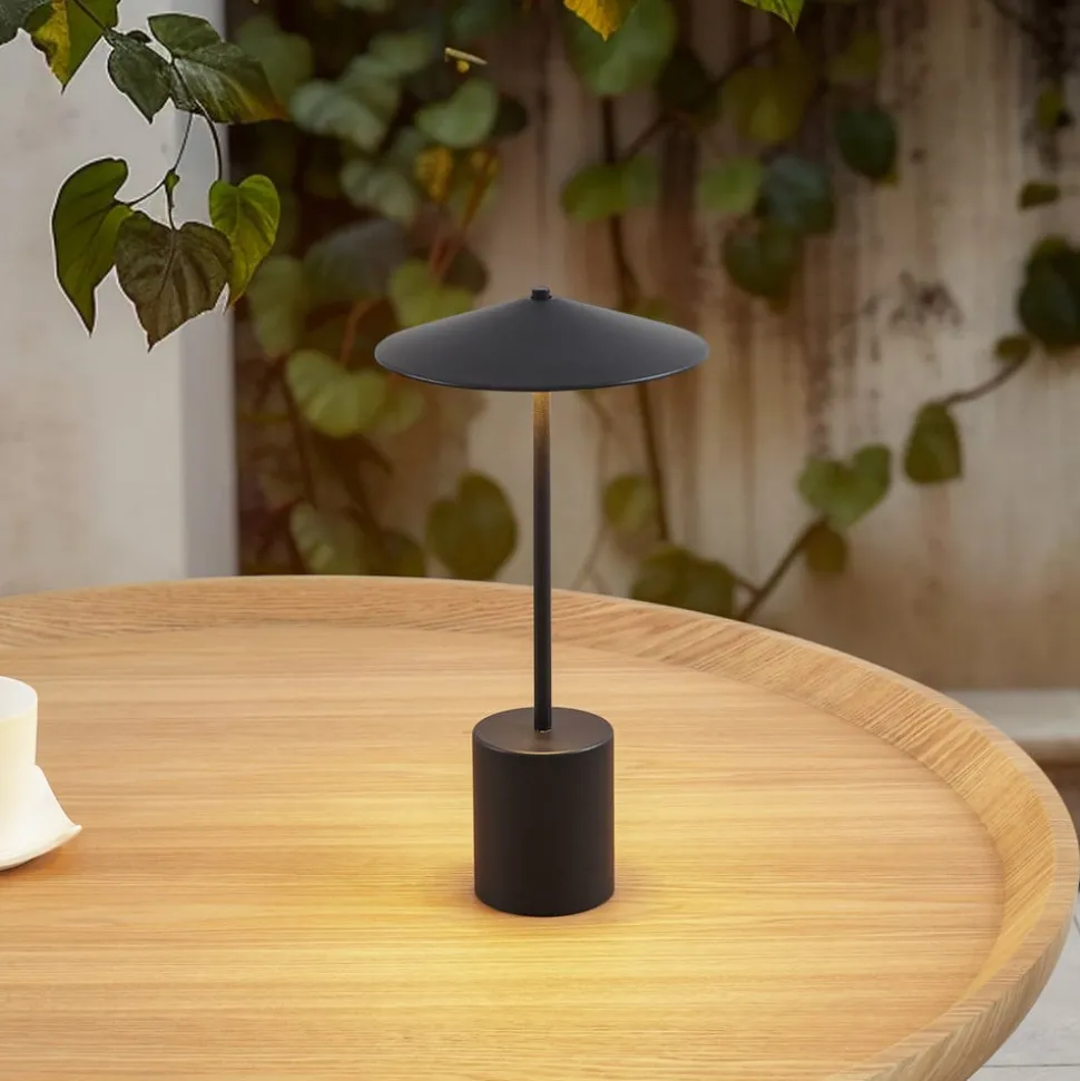 Lindby LED oplaadbare tafellamp Ayva, zwart, aluminium, IP44