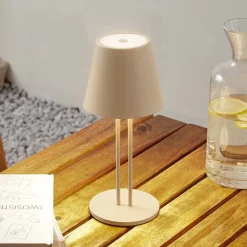 Lindby LED oplaadbare tafellamp Janea TWIN, beige, metaal