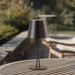 Lindby LED oplaadbare tafellamp Janea CROSS, zwart, metaal