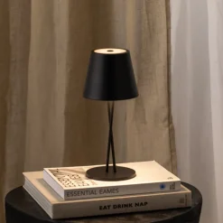 Lindby LED oplaadbare tafellamp Janea CROSS, zwart, metaal