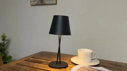 Lindby LED oplaadbare tafellamp Janea CROSS, zwart, metaal