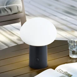 Lindby LED oplaadbare tafellamp Zelie, zwart, aluminium, IP44