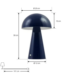 Lindby LED oplaadbare tafellamp Nevijo, blauw, Ø20cm, USB, dimmer