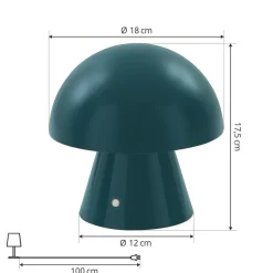 Lindby LED oplaadbare tafellamp Nevijo, petrol, Ø18cm, USB, dimmer