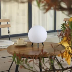 Lindby LED oplaadbare tafellamp Aurilia, zwart/wit, ijzer, IP44