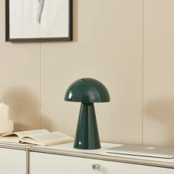 Lindby LED oplaadbare tafellamp Nevijo, groen, Ø20 cm, USB, dimmer