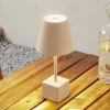 Lindby LED oplaadbare tafellamp Janea CUBE, beige, metaal