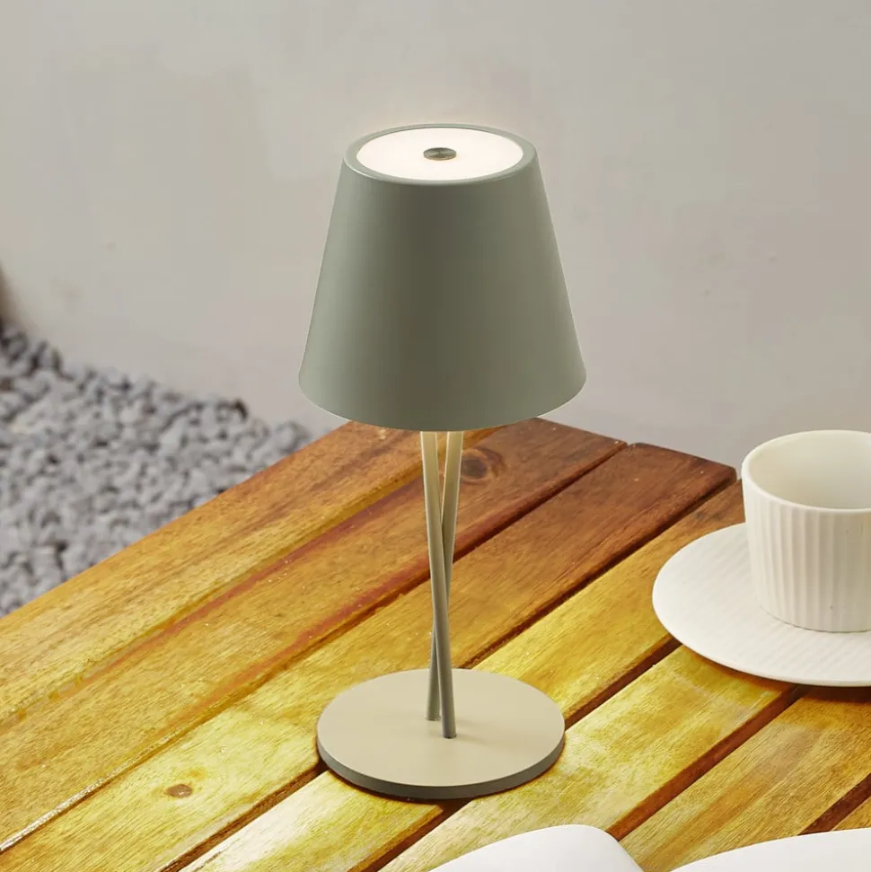 Lindby LED oplaadbare tafellamp Janea CROSS, groen, metaal