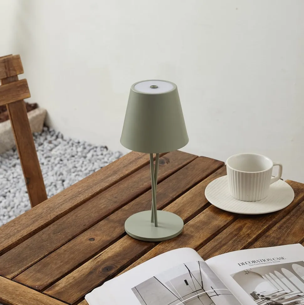Lindby LED oplaadbare tafellamp Janea CROSS, groen, metaal
