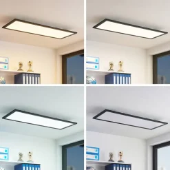 Lindby LED paneel Nelios, 80 x 30 cm, CCT, zwart, metaal