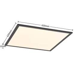 Lindby LED paneel Nelios, 62 x 62 cm, CCT, zwart, metaal